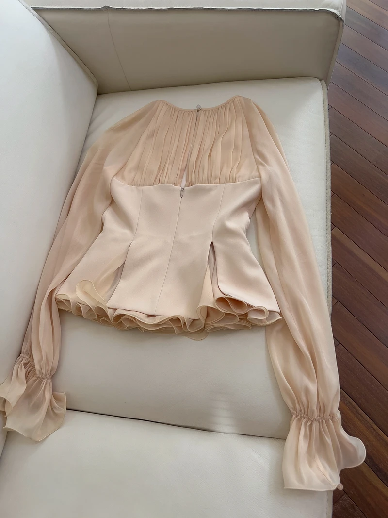 أوائل الخريف 2025 مشمش ناعم طويل Sve متوهج Sve تنورة عالية الخصر مجموعة Ele ملابس داخلية لمطابقة معطف