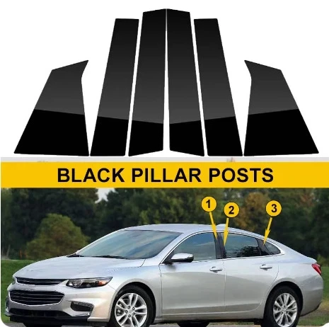 

For Chevrolet Malibu XL 2008-2021 6PCS Window Trim Covers Center Film Column B C Pillar Posts Sticker Car Accessories