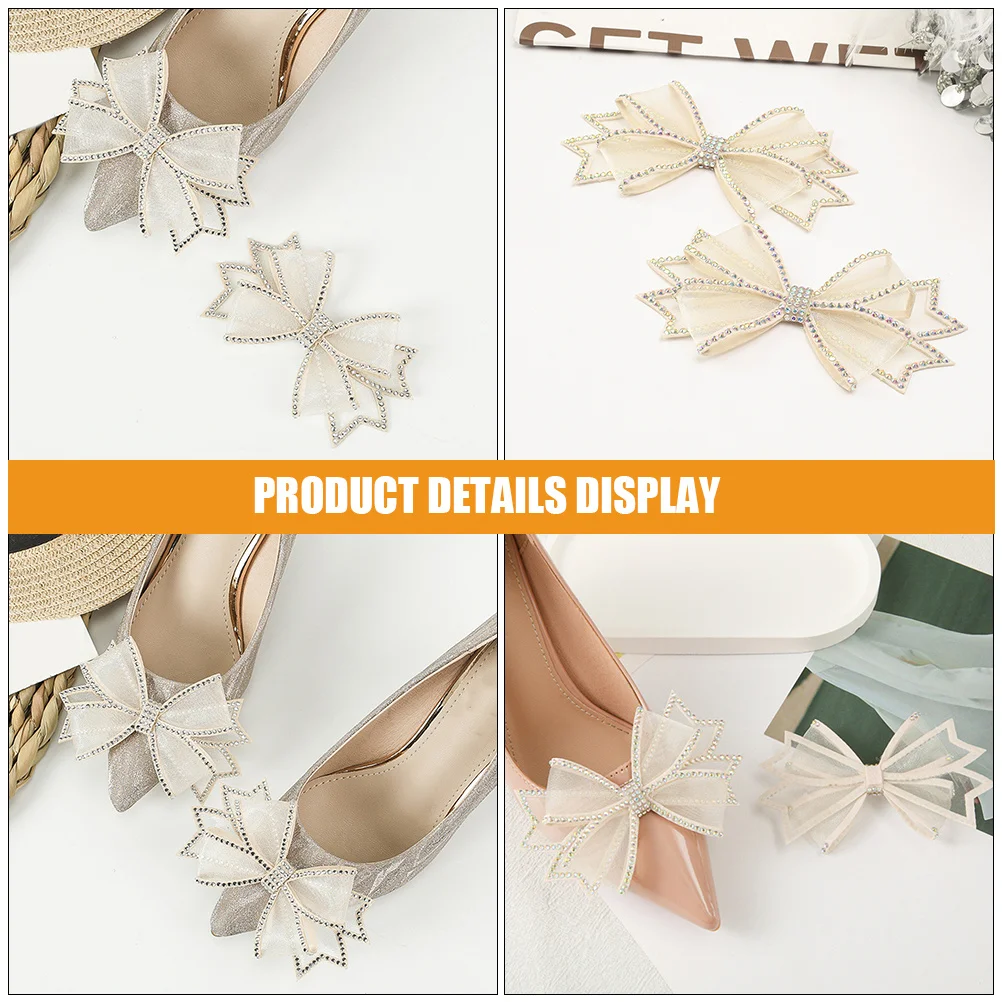 

1 Pair Rhinestone Bowknot Shoe Charms Women Mesh Cloth Decor For Heels Pumps Bridal Wedding Shoes Accessories Decorative Charms