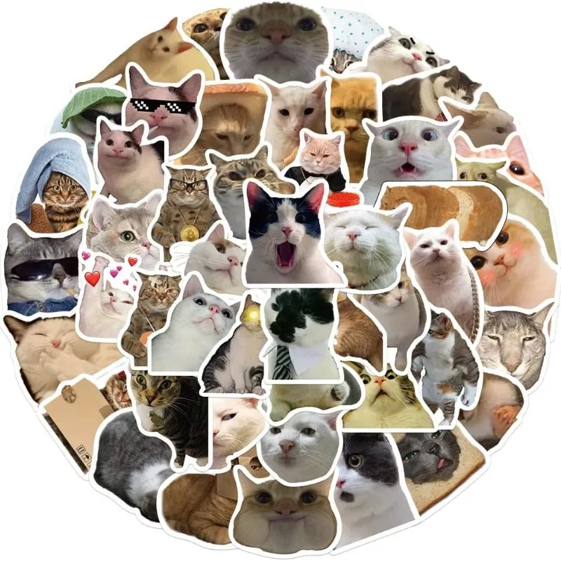 

Cute Cat Stickers 50pcs Kawaii Vinyl Waterproof, Funny MEME Animal Decals for Laptop Journal Scrapbooking, No Residue Removable