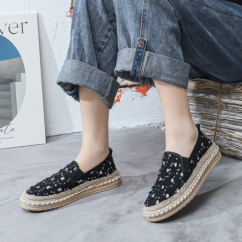 Woman Shoe Platform Loafers Flax Slip On Linen Summer Casual Snaker Microfiber Lightweight Comfortable Fishing Shoes