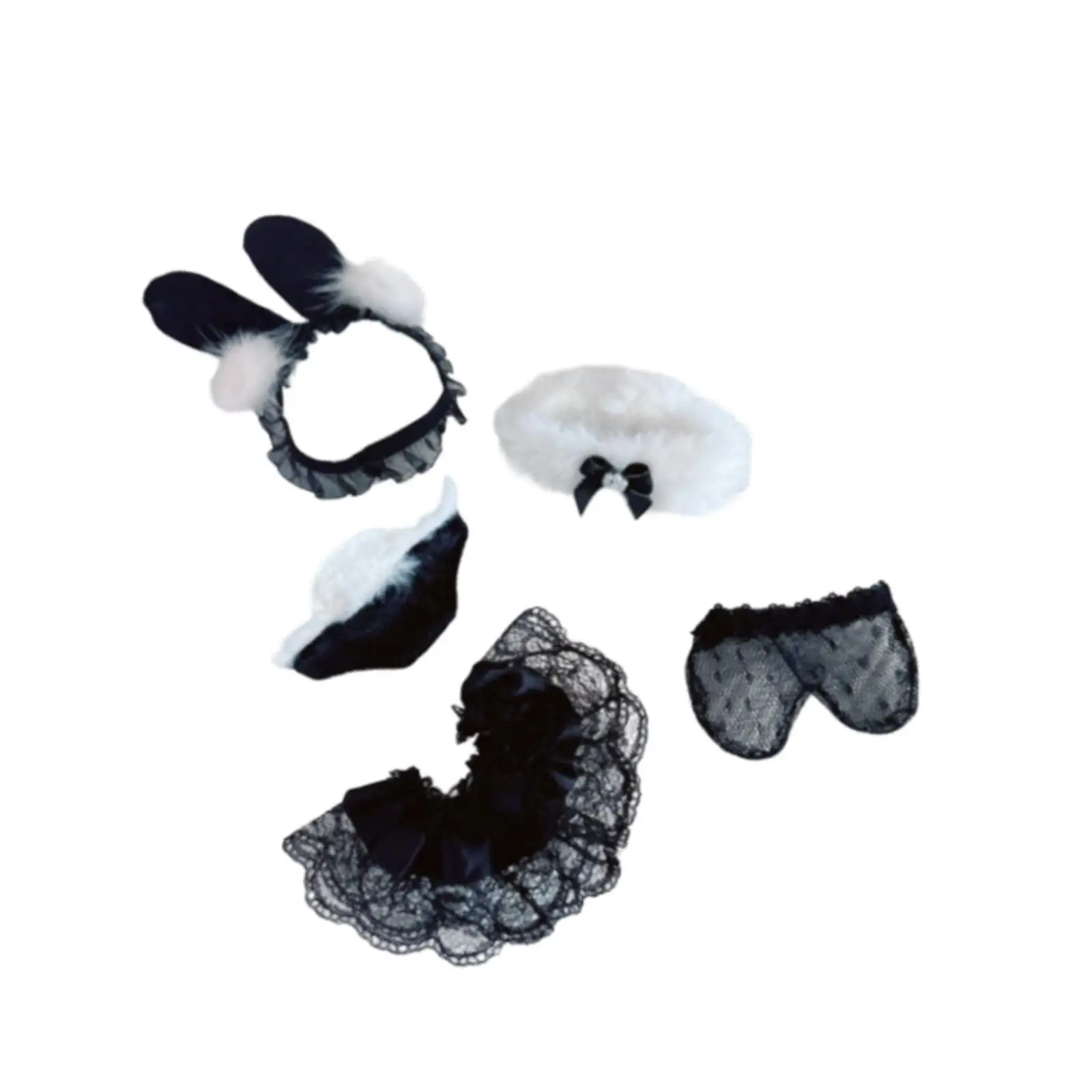 5 Pieces Dolls Bunny Girl Skirt and Headband Accs Miniature Clothes for 6in Girl Dolls Dress up Birthday Gifts New Year Gifts
