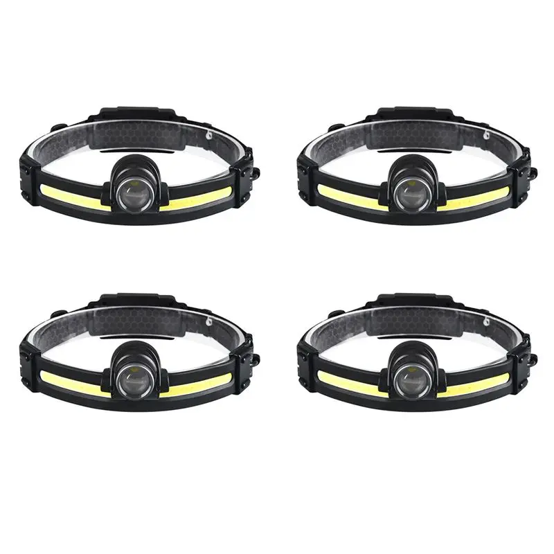ABJO-4X Sensor Headlight Led Light Outdoor Strong Light Zoom Floodlight COB Head-Mounted Fishing Light Running Headlamp