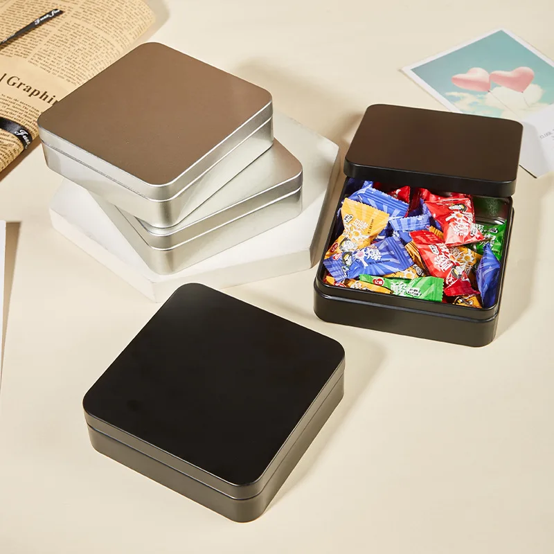 Matte Black Metal Box Tin-Plated Square Candy Storage Box Wedding Jewelry Pill Cases Portable Boxes Container Cosmetic Organizer