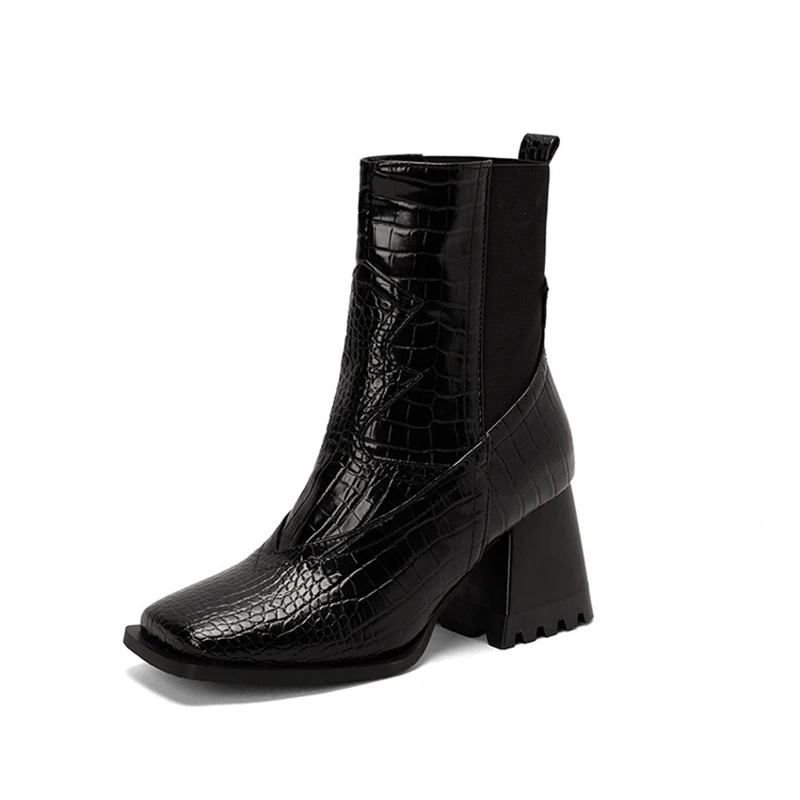BLXQPYT Botas De Mujer Ankle Boots Women Autumn Winter Square Toe High Heels Zipper Fashion Chelsea Booties Big Size 47 48 1006