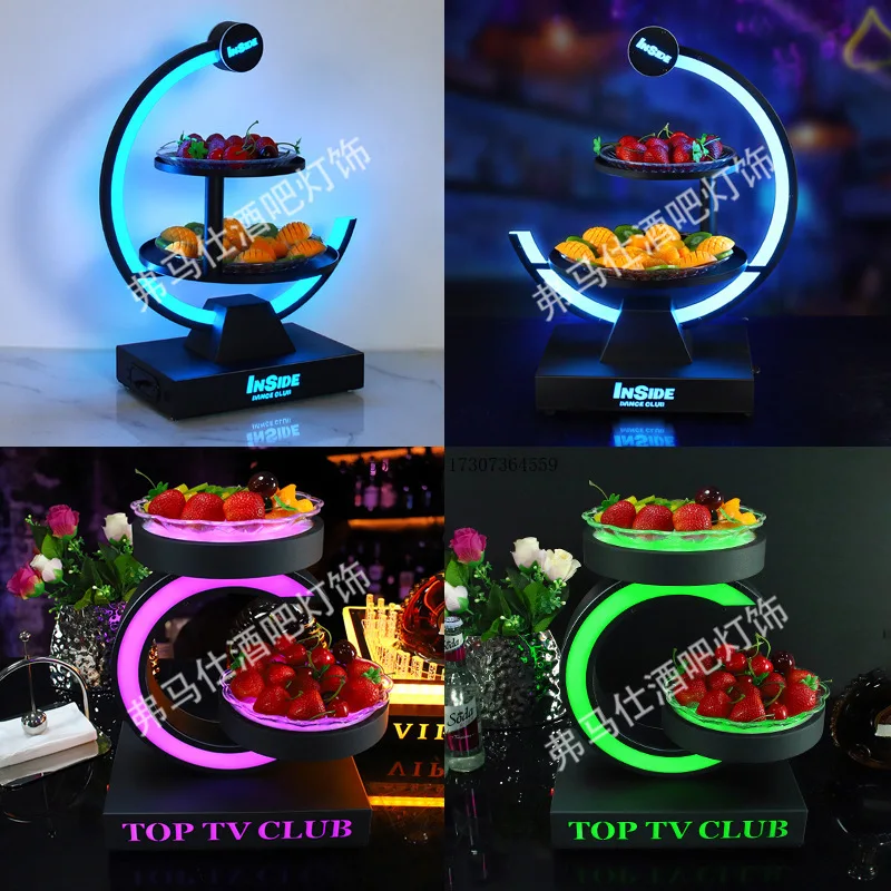 

Двухслойная светящаяся тарелка с фруктами для бара KTV, ночной клуб, C-образная двухслойная тарелка с фруктами, специальная стойка для закусок, креативная водная закуска