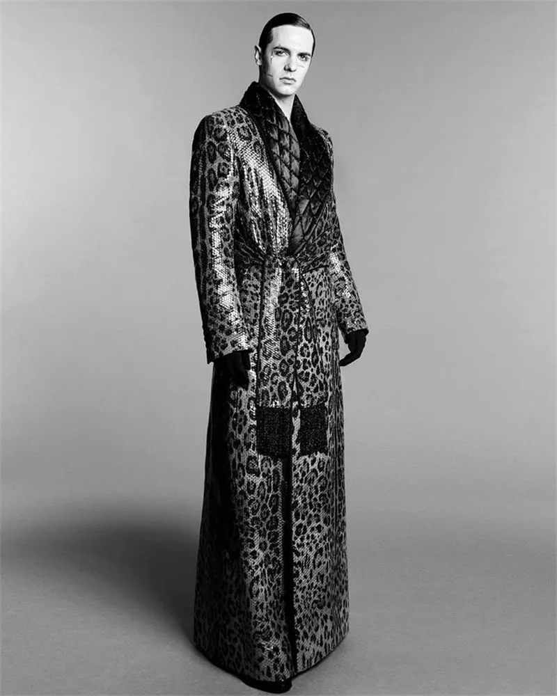 Leopard Men Suits 1 Piece Long Blazer Overcoat Shiny Sequins Prom Wedding Tuxedo Coat Custom Made Formal Office Business Jacket