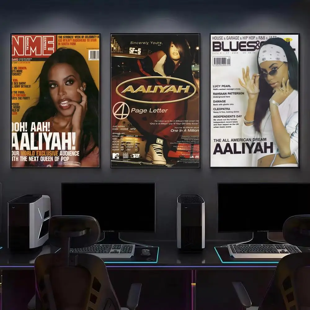 Poster HD Wall Art Print, Self-adhesive Poster Sticker, Aesthetic Home Decor Rock Singer A-Aaliyah-h