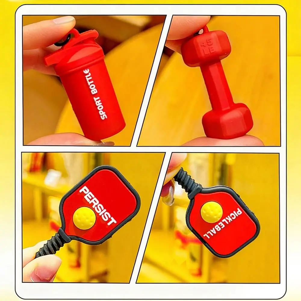 New Simulation Style Pickleball Paddle Set Keychain Detachable with Buckle Simulation Dumbbells Keyring Bag Charm
