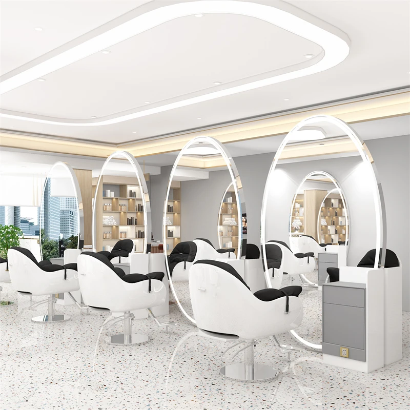 Customized barber shop mirror single double mirror hair salon with lamp hairdressing mirror