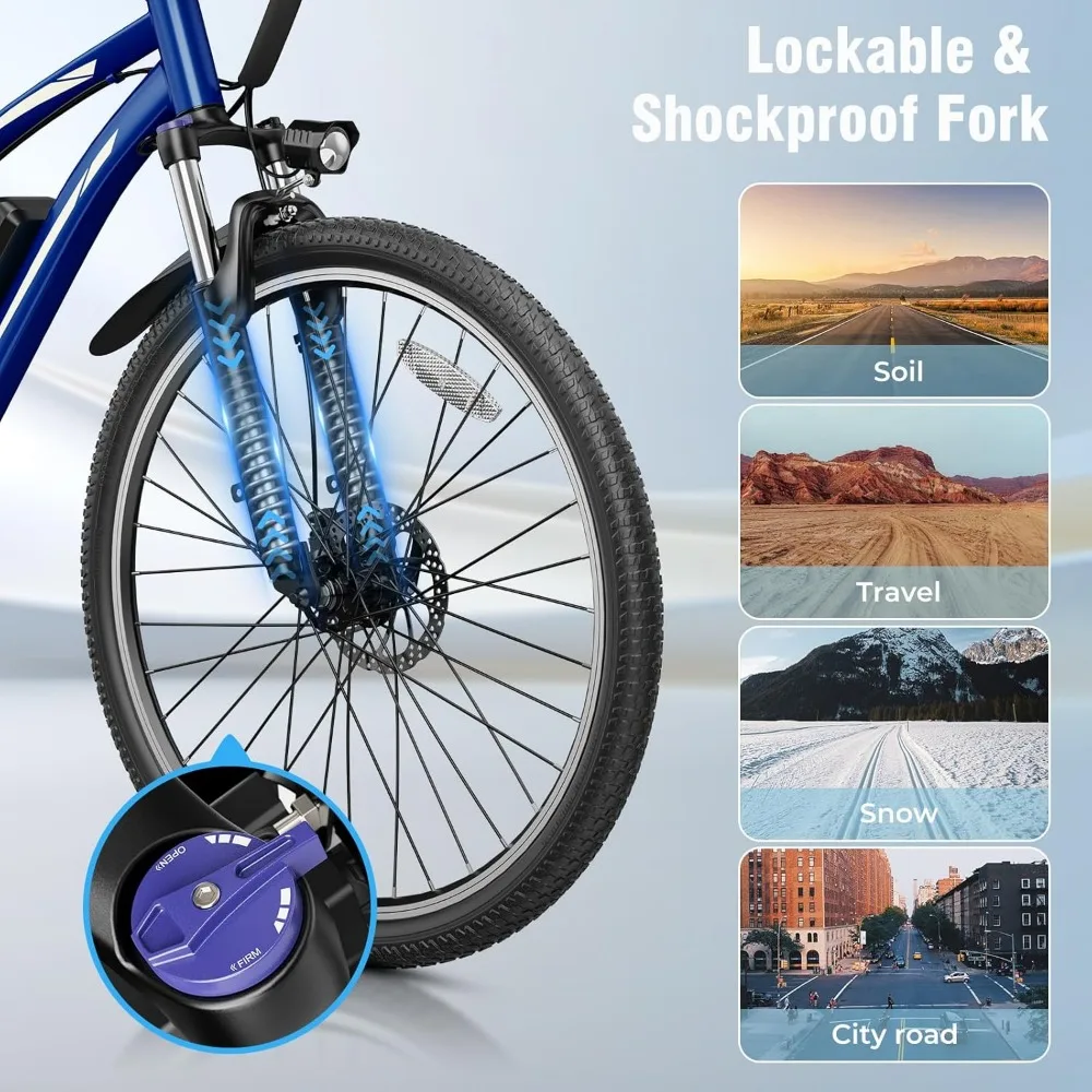 Electric Bike for Adults with 750W Peak Motor,28MPH, 27.5 Inch ,480WH Removable Battery, with Front Suspension ,7-Speed Bicycle