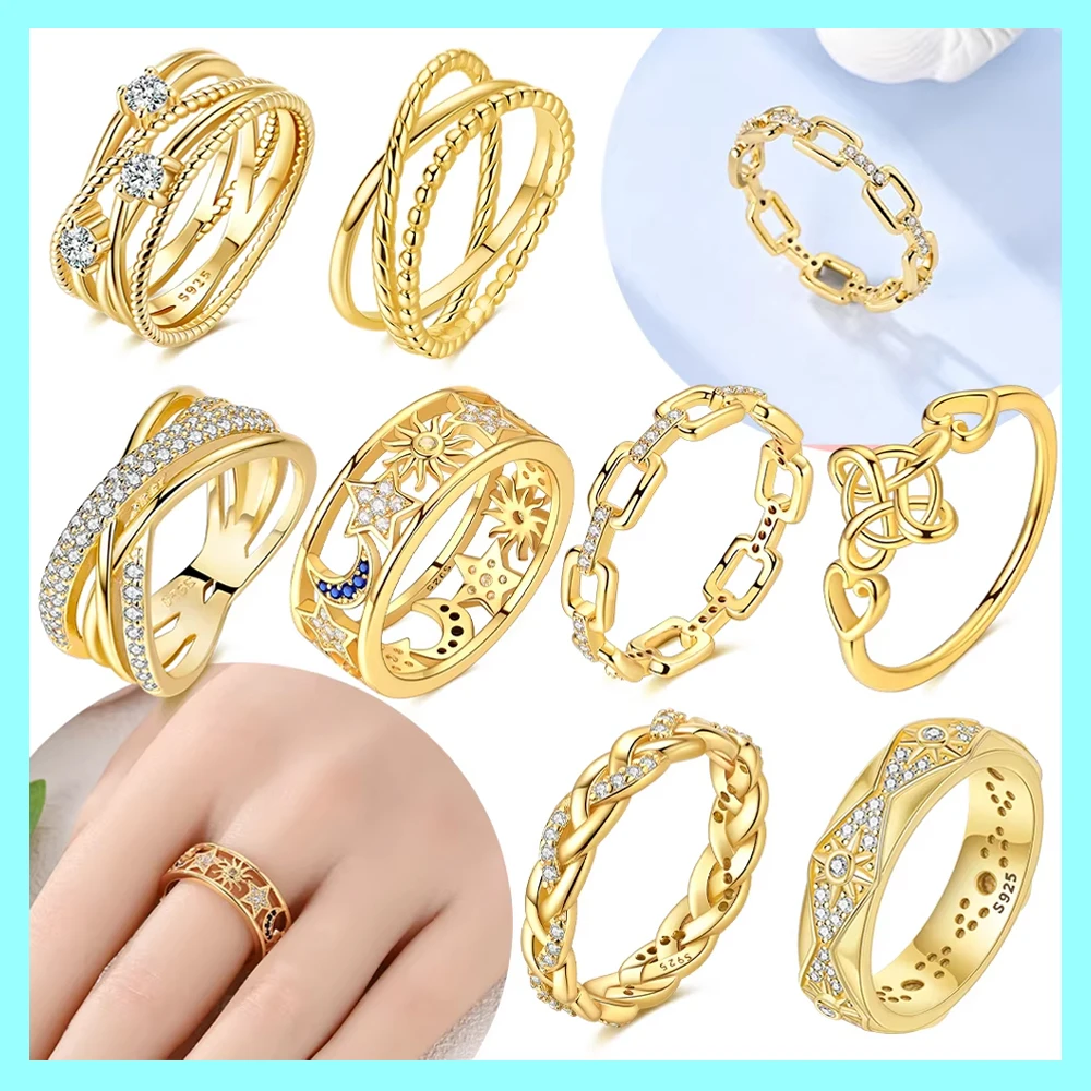 Exquisite Heart Crown Zircon New Original 925 Silver Ring Bow Women's Jewelry Anniversary Gold Plating Rings Set Fine Gifts