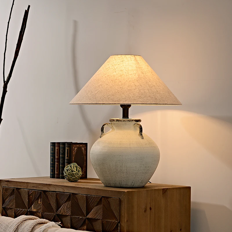 Wabi-sabi wind pottery pot table lamp, Chinese living room art deco bedroom bed and breakfast lamp