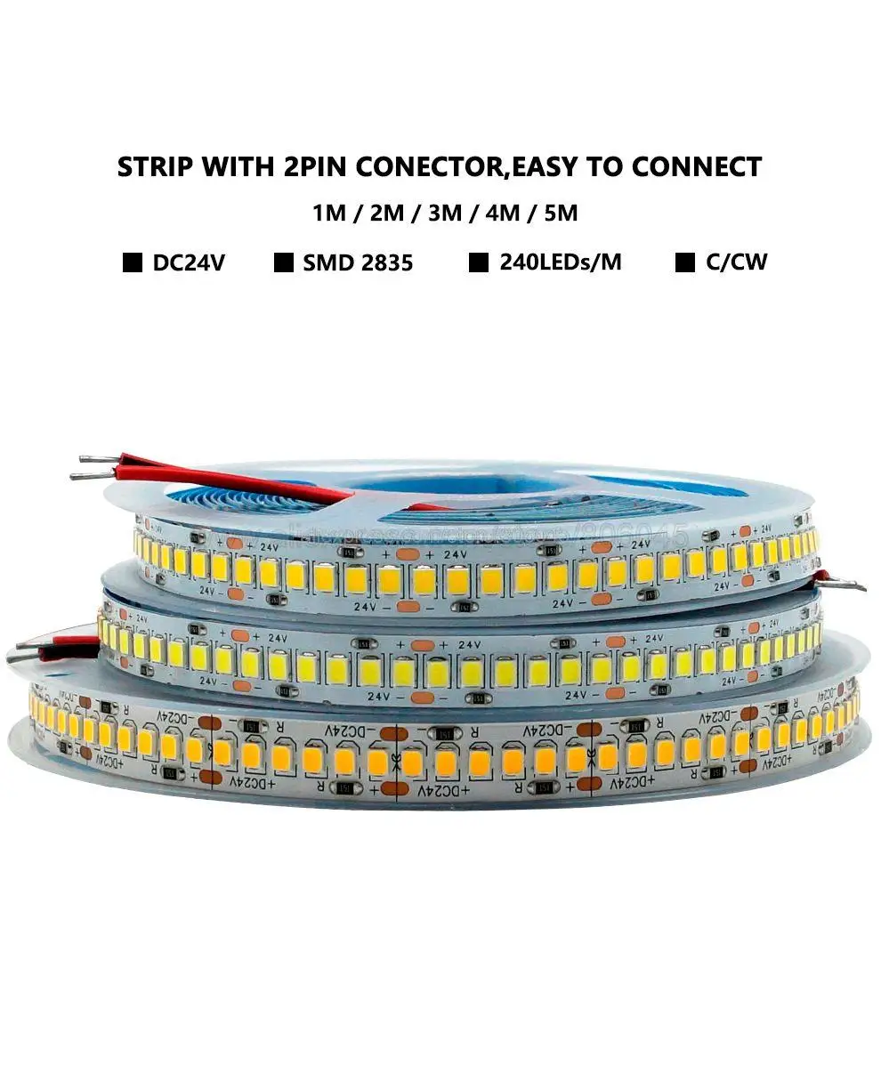 5m 1200 SMD 2835 LED Strip Light 12V 24V DC Flexible LED Tape Ribbon 240 LED/m LED Strip White Warm White 4000K Red Blue Green