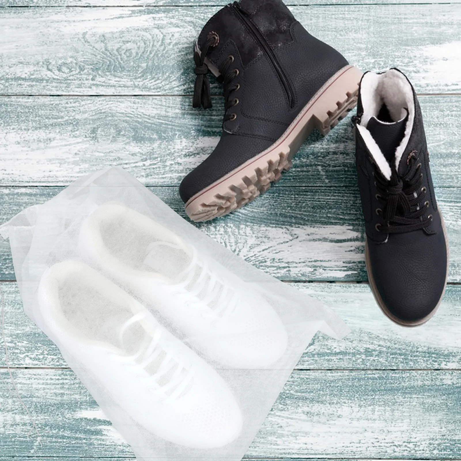 

50Pcs Shoe Bags Non Woven Cloth Drawstring Closure Large Capacity Travel Storage Bags Dust Proof Organizer for Shoes Men Women