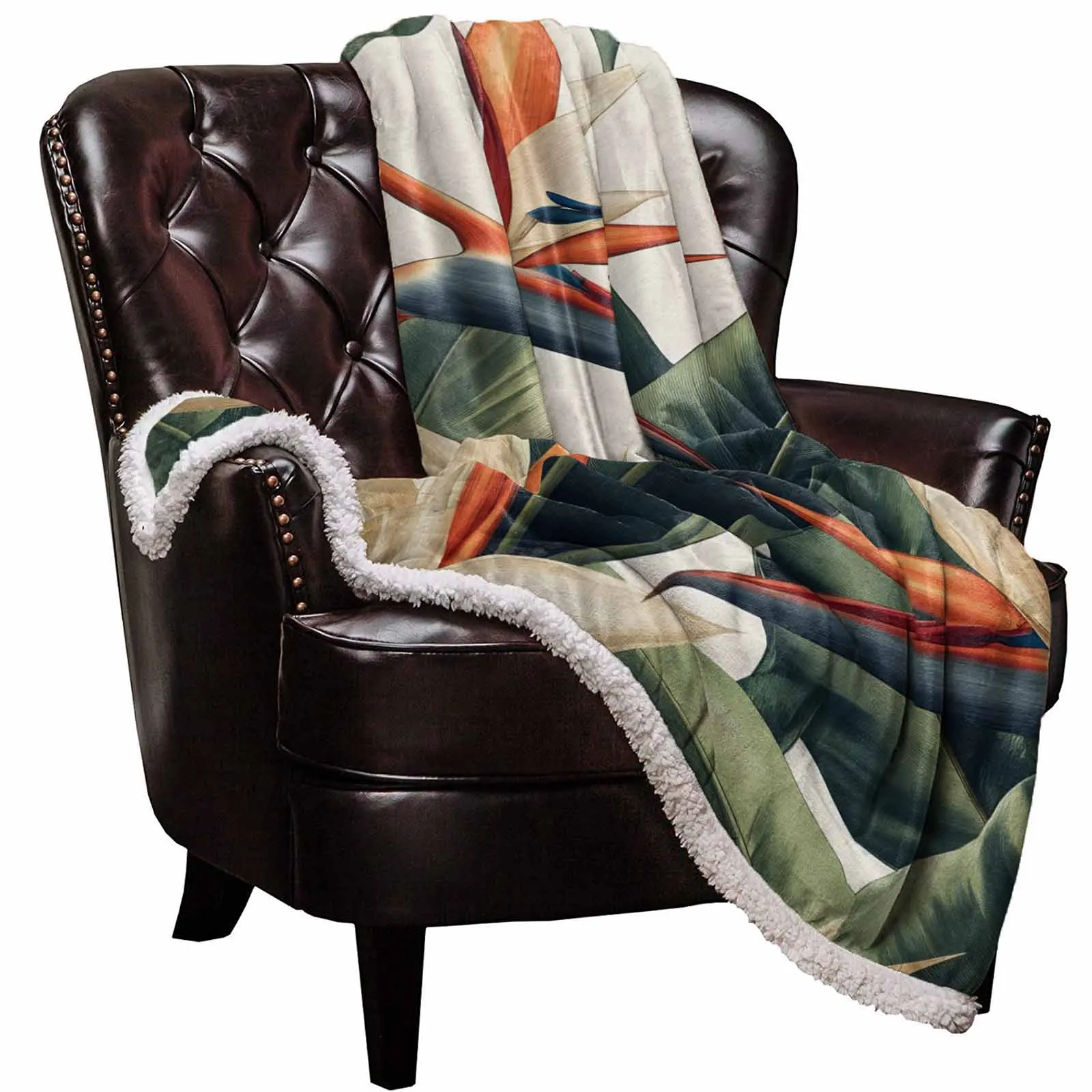 

Modernism Tropical Palm Leaf Warm Winter Soft Throw Sherpa Blankets for Home Beds Sofa Travel