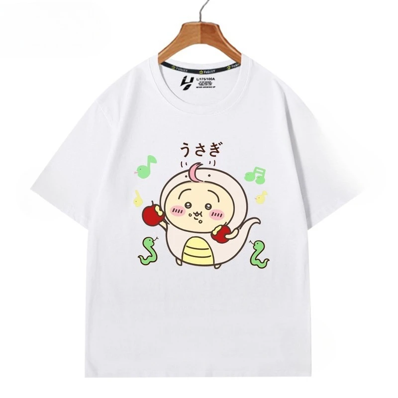 Chiikawa Simple Cartoon Character Graphic T‑Shirt, Unisex Couple Casual Summer Short‑Sleeve Oversized Streetwear Daily Top