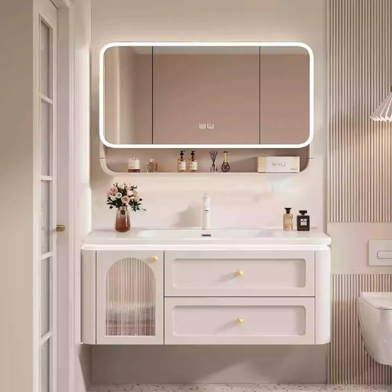 Solid wood side cabinet Smart bathroom cabinet Toilet ceramic integrated basin cabinet combination