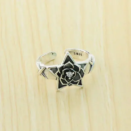 

Net red s925 sterling silver antique Korean fashion personality trend punk style Pentagram Thai silver opening ring