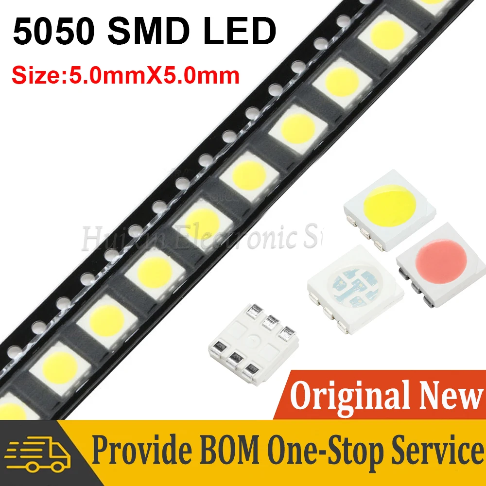 100Pcs 5050 SMD LED Diode Chip Warm White Red Green Blue Yellow Orange RGB DIY PCB Lamp Light Beads Emitting