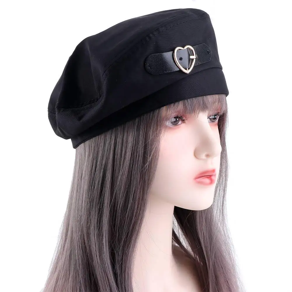 

Korean Retro Winter Keep Warm Girls Autumn Beret Love Heart Leather Buckle Painter Hat Women Caps