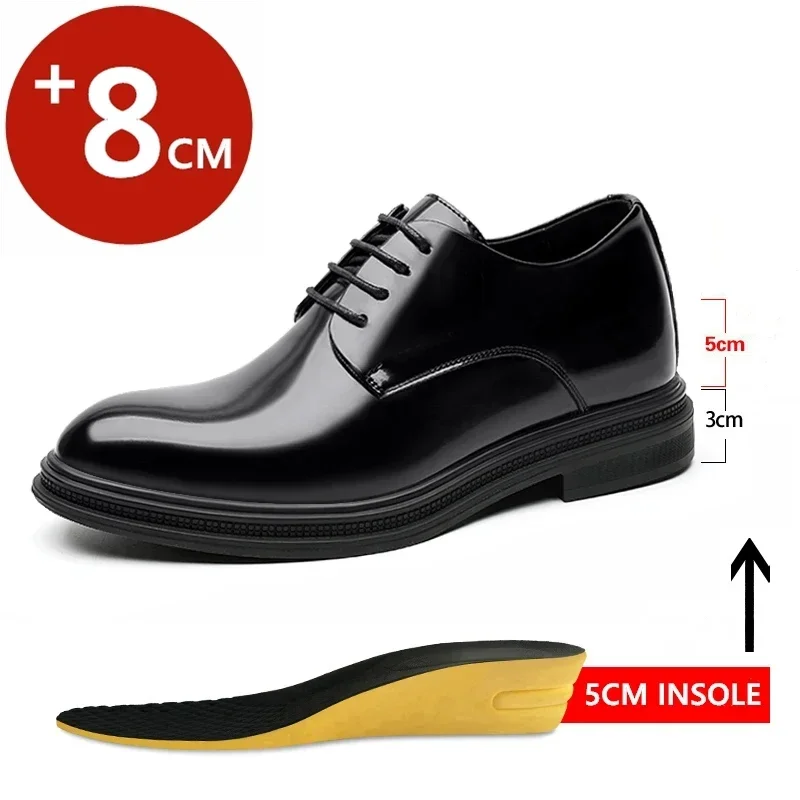 New 6/8cm Classic Men Derby Shoes Platform Height Increase Dress Shoes Formal Business Elevator Shoes British Wedding Suit Shoes