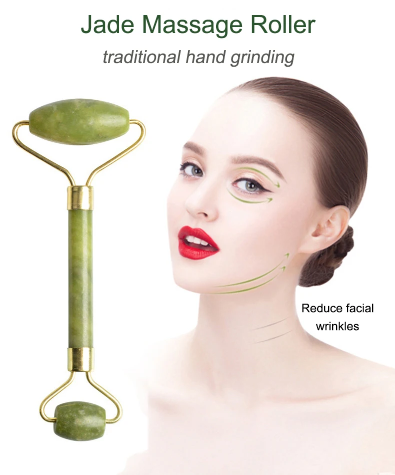 Rodillo de masaje Facial de Jade verde, rodillo silencioso para cara, cuello, doble cabezal, relajante