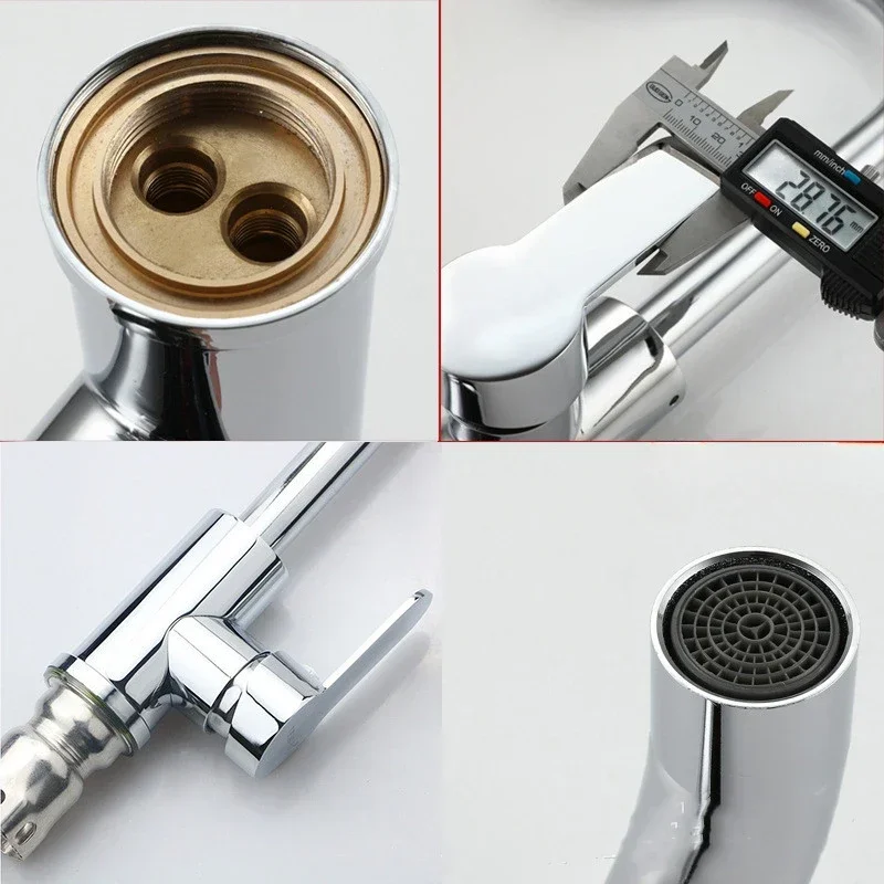 Keukenkraan Huishoudelijke warme en koude mengkraan Badrandcombinaties Gootsteen Vaatwasser Koperlegering Enkele handgreep Chromen kraan