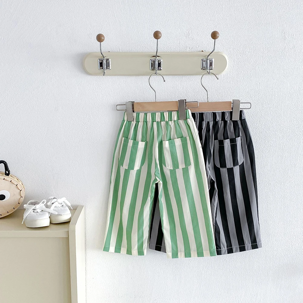 1-6T Autumn Kids' Pants Children Casual Pants Color Blocked Stripes Girl's Pants Loose Korean Version Boy Trousers
