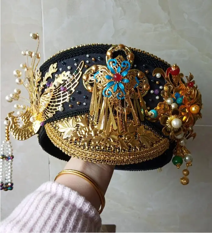 Chinese Hanfu Headwear Ancient Hair Ornaments, Flag Head of Qing Dynasty