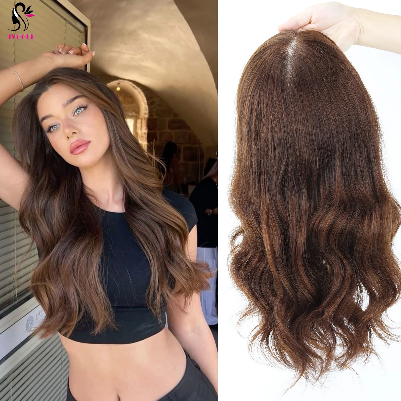 

IVOGUE # Парик из натуральных европейских волос Remy, средней длины, с шелковой основой, 6x6 дюймов, с полиуретановой сеткой, мягкой дышащей эластичной сеткой-основой