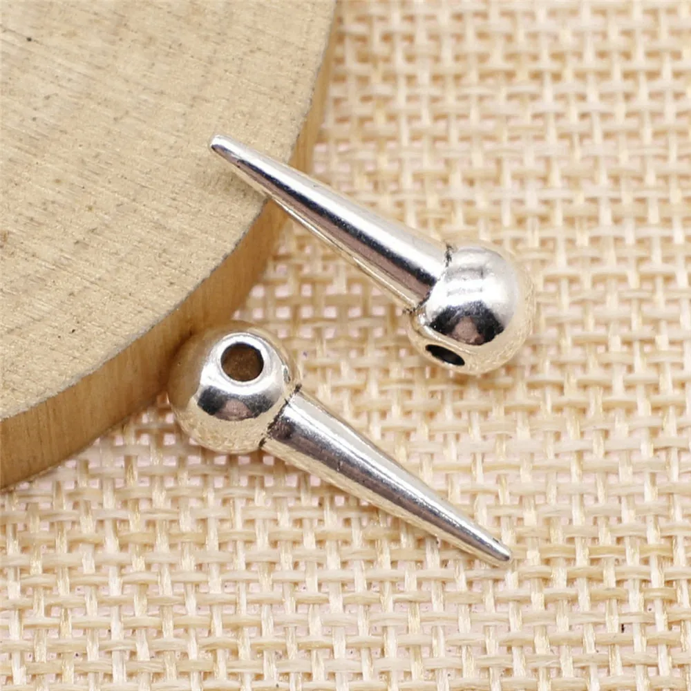5pcs/lot 21x7x7mm Awl Taper Spacer Beads For Jewelry Making Antique Silver Color 0.83x0.28x0.28inch image 3