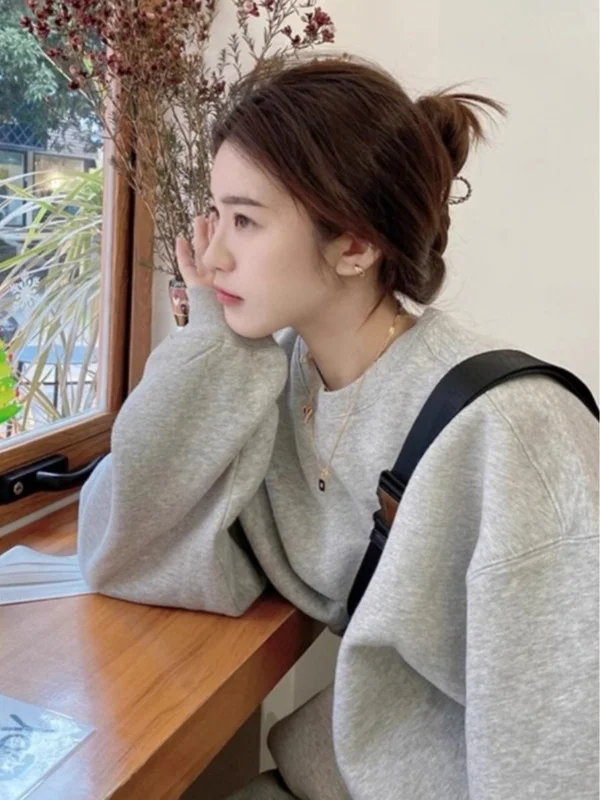 

Американский стильный утепленный свитшот с круглым вырезом и флисовой подкладкой для женщин, модная осенняя новинка, маленький размер, премиум-класс