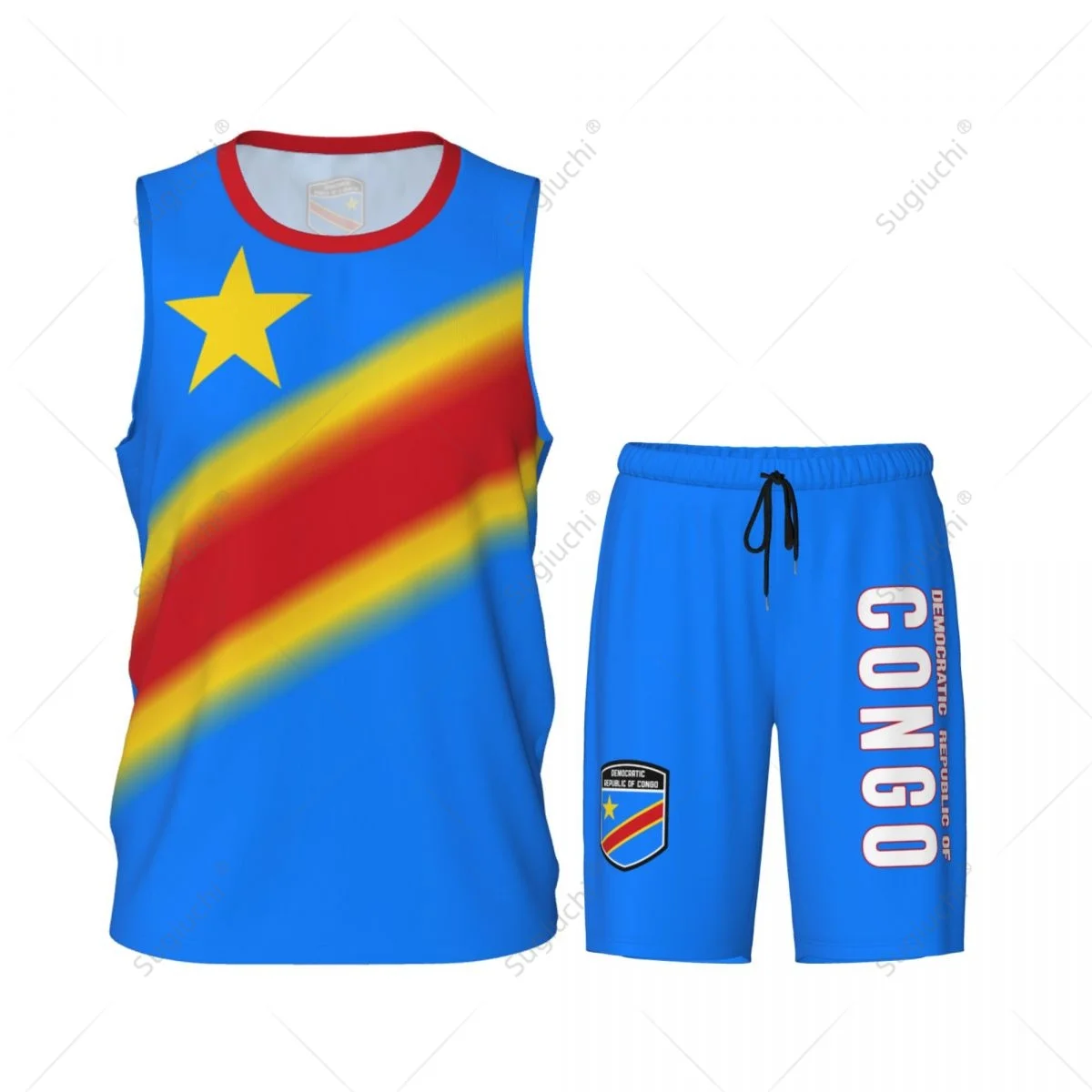 Men Democratic Republic Of Congo Basketball Jersey Set Mesh Shirt & Pants Sleeveless Exclusive Team-up Custom Unisex