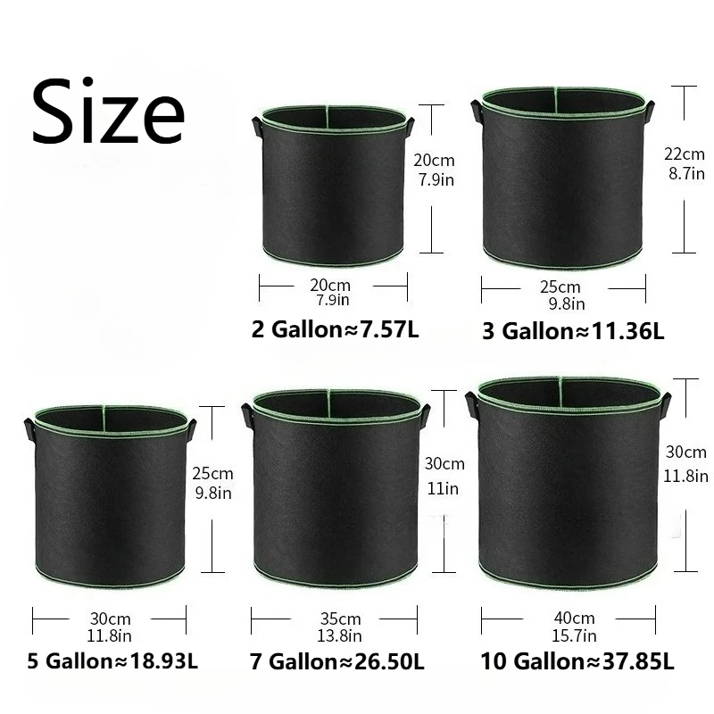 2 & 5 Gallon Thickened Nonwoven Grow Bags, Aeration Fabric Plant Pots with Handles for Garden