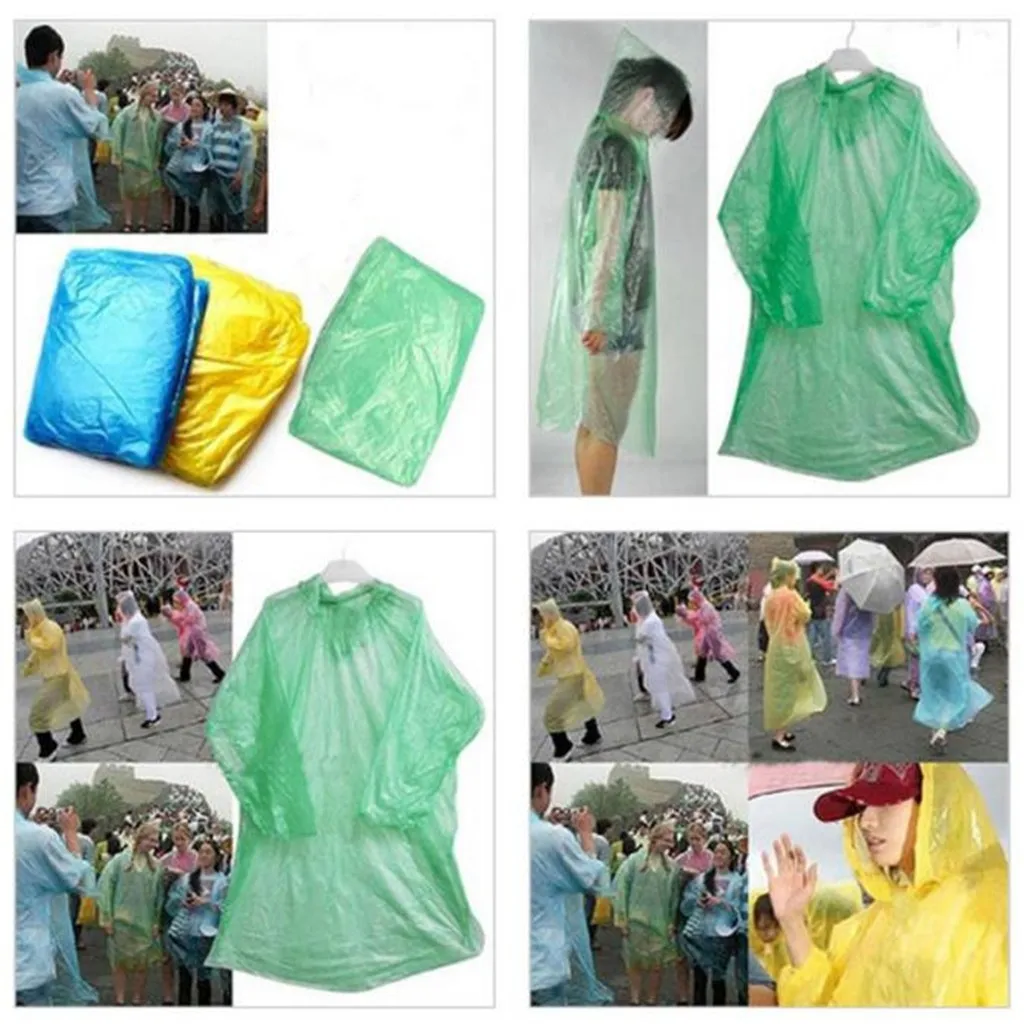 

1pc Disposable Rain Ponchos Raincoat with Hood Adults Emergency Waterproof Raincoat for Camping Hiking Sport Outdoors