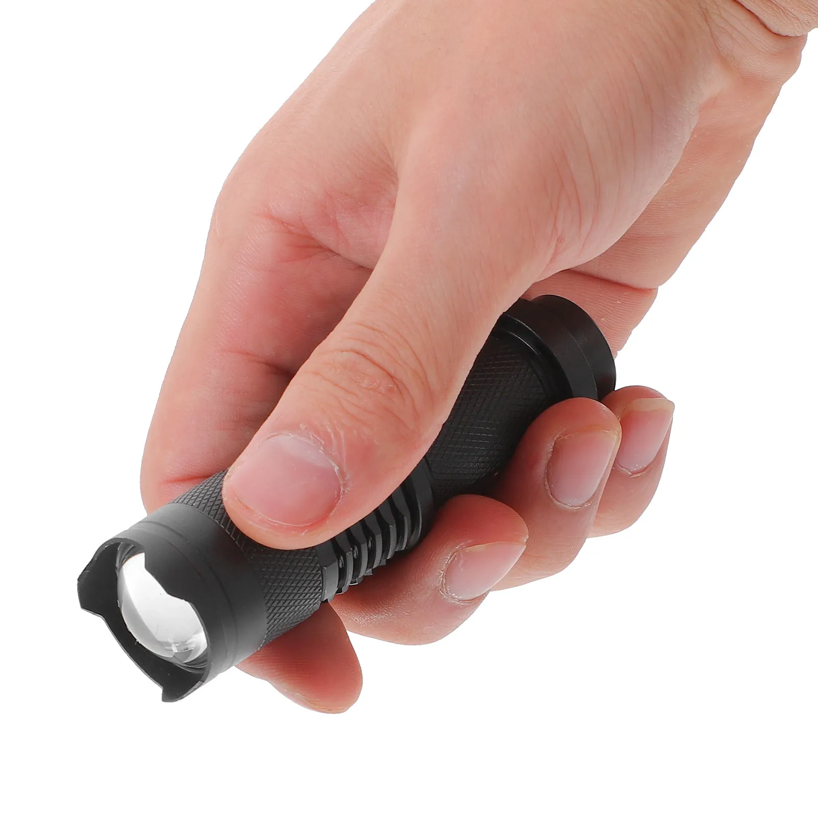 

7W Mini LED Flashlight Torch Q5 White Lumens 3 Lighting Modes Zoomable Focus Waterproof for Outdoor Use Black