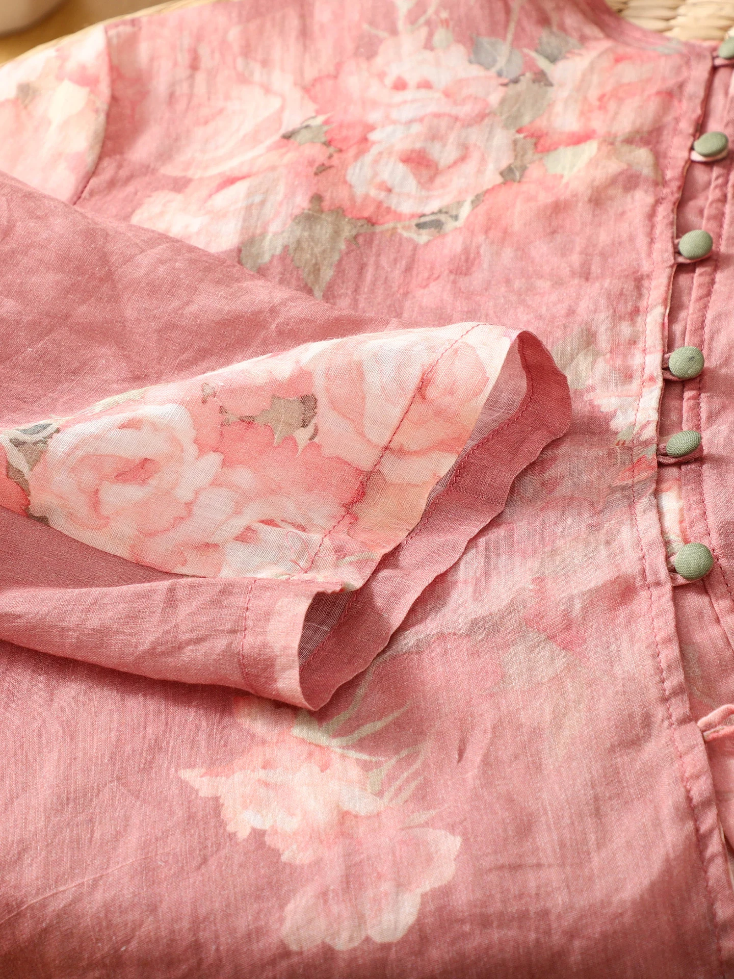 Rétro imprimé coton lin irt femmes été nouveau chinois Zen Sle Cool Sensation sept Sve lin thé Costume haut