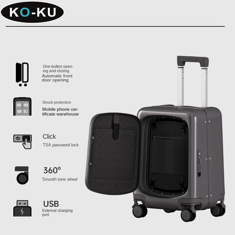 KO-KU Goede Kwaliteit Multifunctionele Zakelijke Bagage Aluminium Frame Trolley Kan Zitten Koffer 26/20 Inch Boarding Box