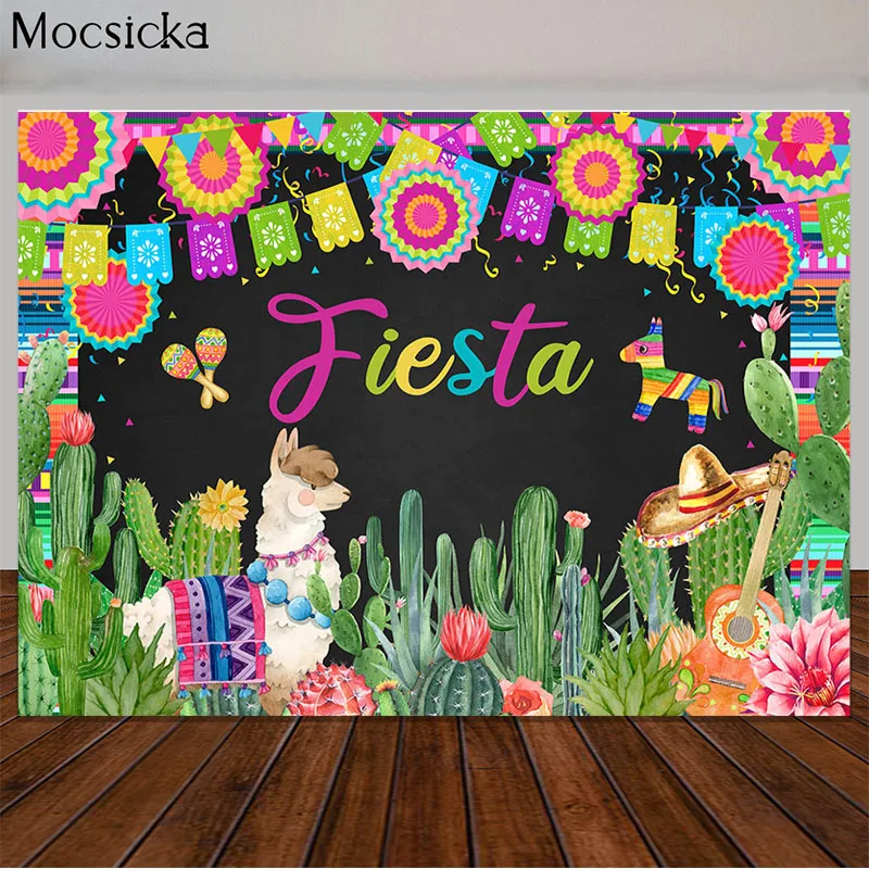 

Mexican Fiesta Theme Photography Backdrop Cactus Alpaca Carnival Background Banner Cake Table Decoration Photo Booth Props