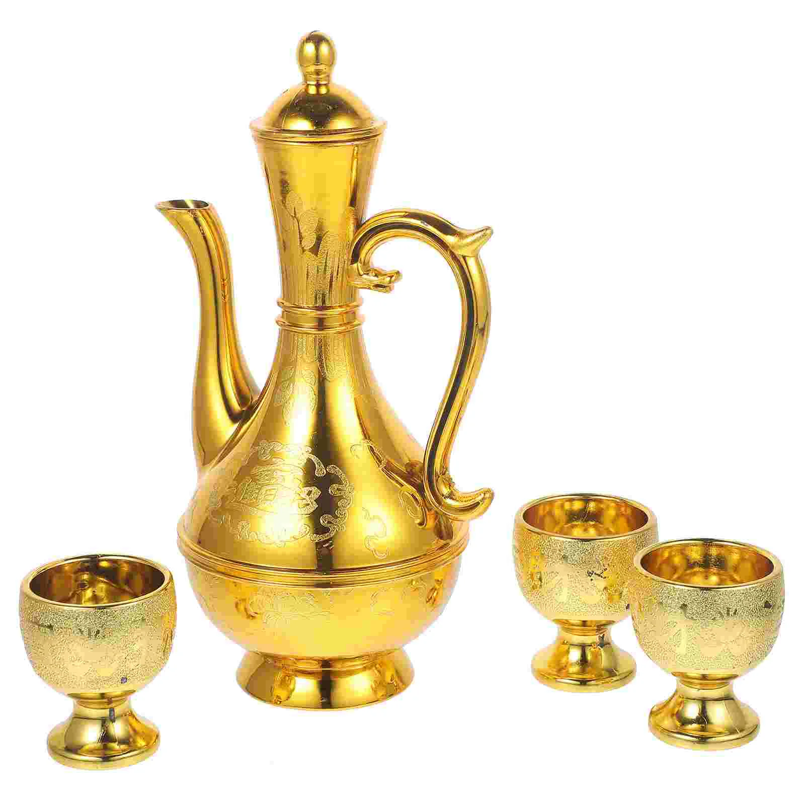 Four Pieces European Style Offering Cup Set Worship Bowl Decorative Goblet Golden Flask Vintage Sacrifice Item Traditional Altar