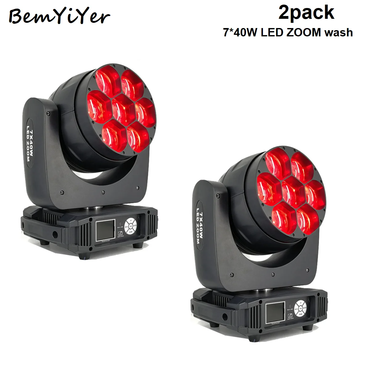 

BemYiYer 2pack MH740 7*40w LED Zoom wash CTO moving head DMX stage lighting QUAD-RGBW DJ party event nightclub light