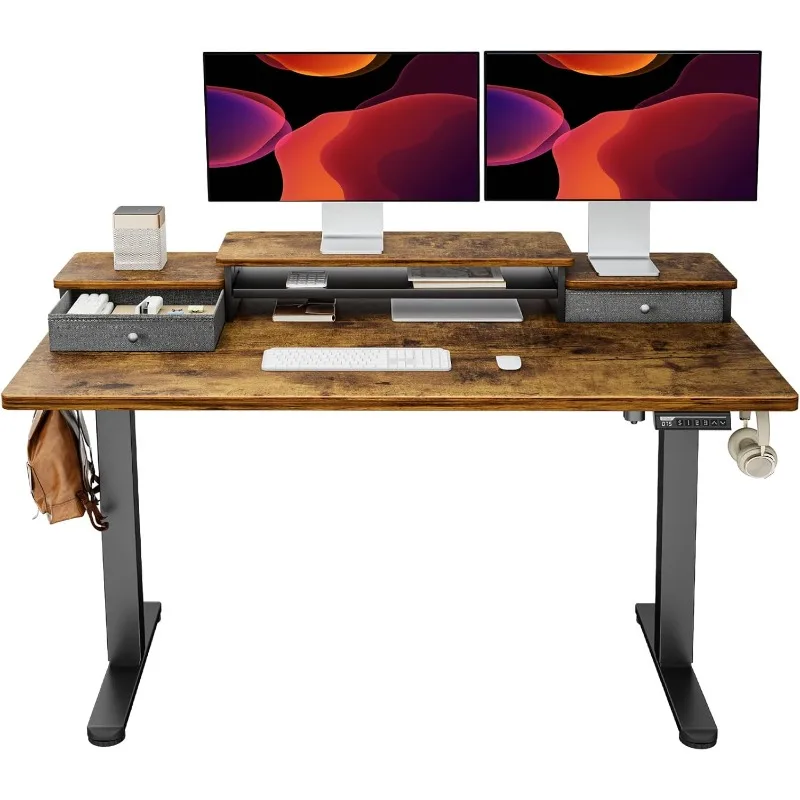 

Electric Standing Desk with Double Drawers, 55x28 Inches Adjustable Height Sit Stand Up Desk, Home Office Desk Computer