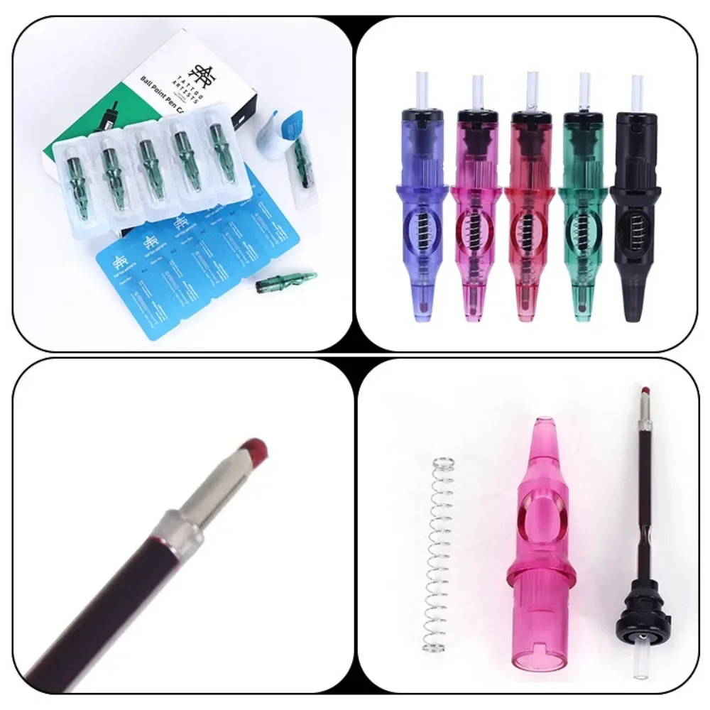 5/10pcs Ballpoint Cartridge Needles for Motor Tattoo Rotary Machine Pen Grip 5Colors Universal Drawing Practice Needles Supplies