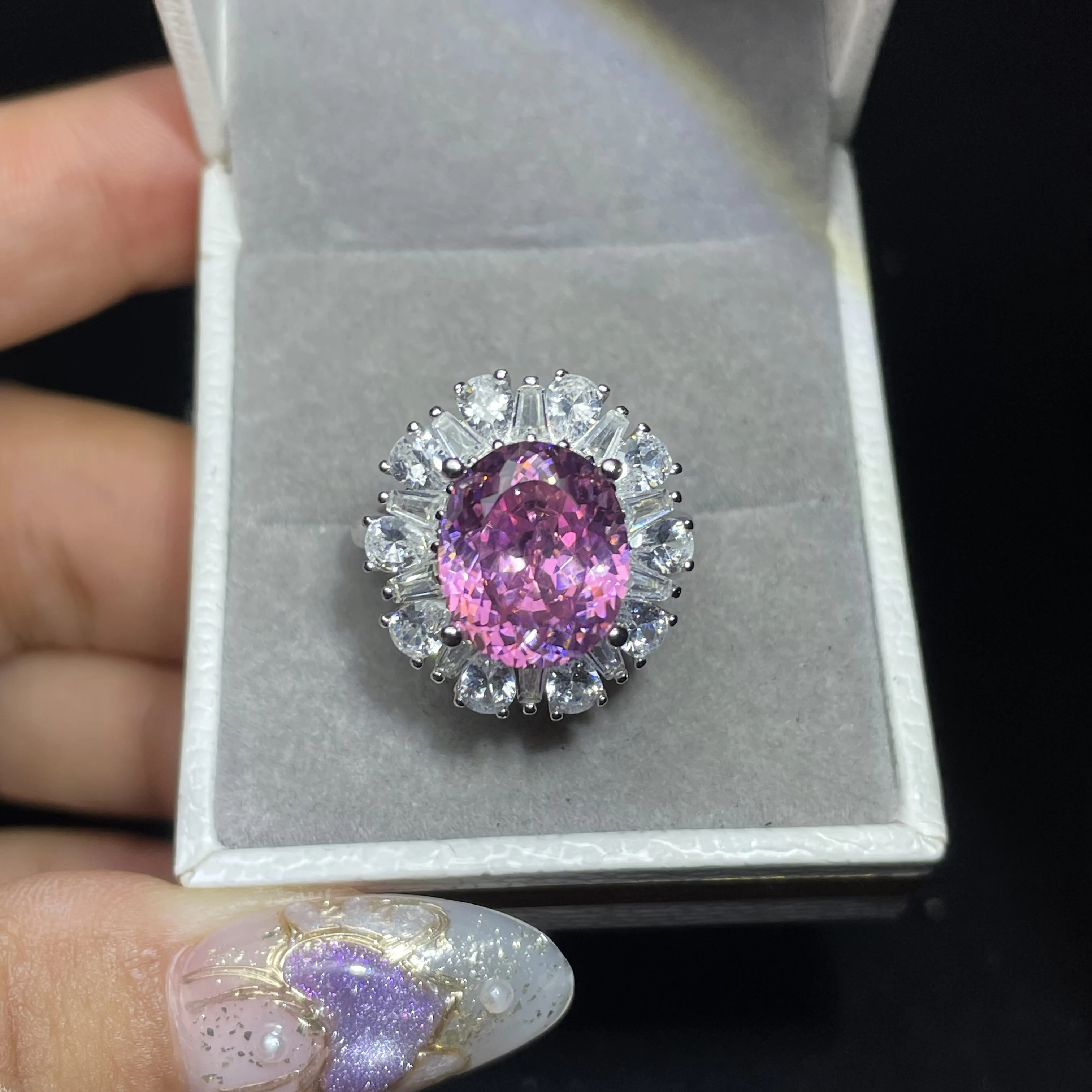 Pure natural 8ct pink sapphire engagement ring designed like sunflowers - the top choice for girls as a gift