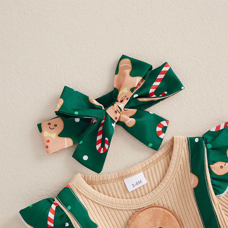 My First Christmas Baby Girl Outfit Newborn Gingerbread Patchwork Ruffle Romper Dress Infant Bodysuit Cute Fall Winter Clothes