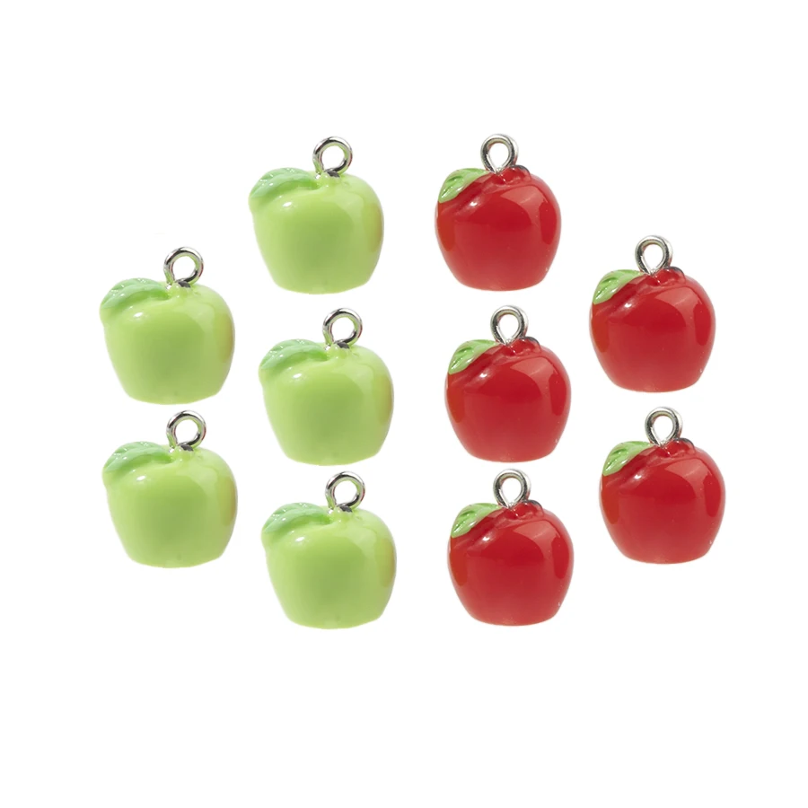 10Pcs Resin Charms Fruit Pendant Fashion Green Red Apple Pendant For DIY Jewelry Bracelet Earrings Accessories Making ﻿