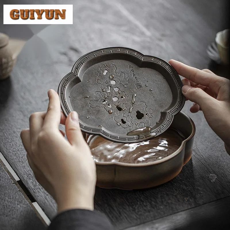 360ml Kiln Change Pot Bearing Holder Brass Make Old Taihu Lake Stone Dry Brew Table Tea Tray Water Storage Table Tea Services