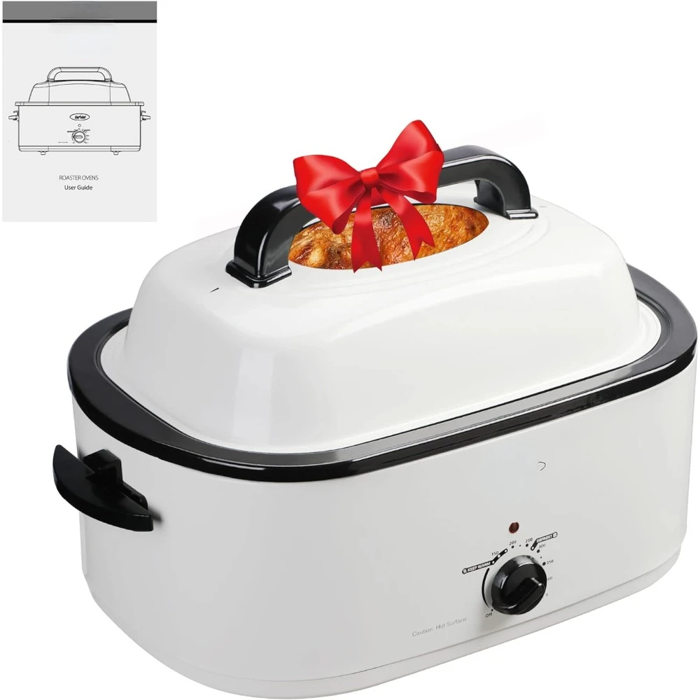 4 QT Electric Roaster Oven with Viewing Lid, Sunvivi Turkey Roaster with Unique Defrost/Warm Function, Large Roaster with with