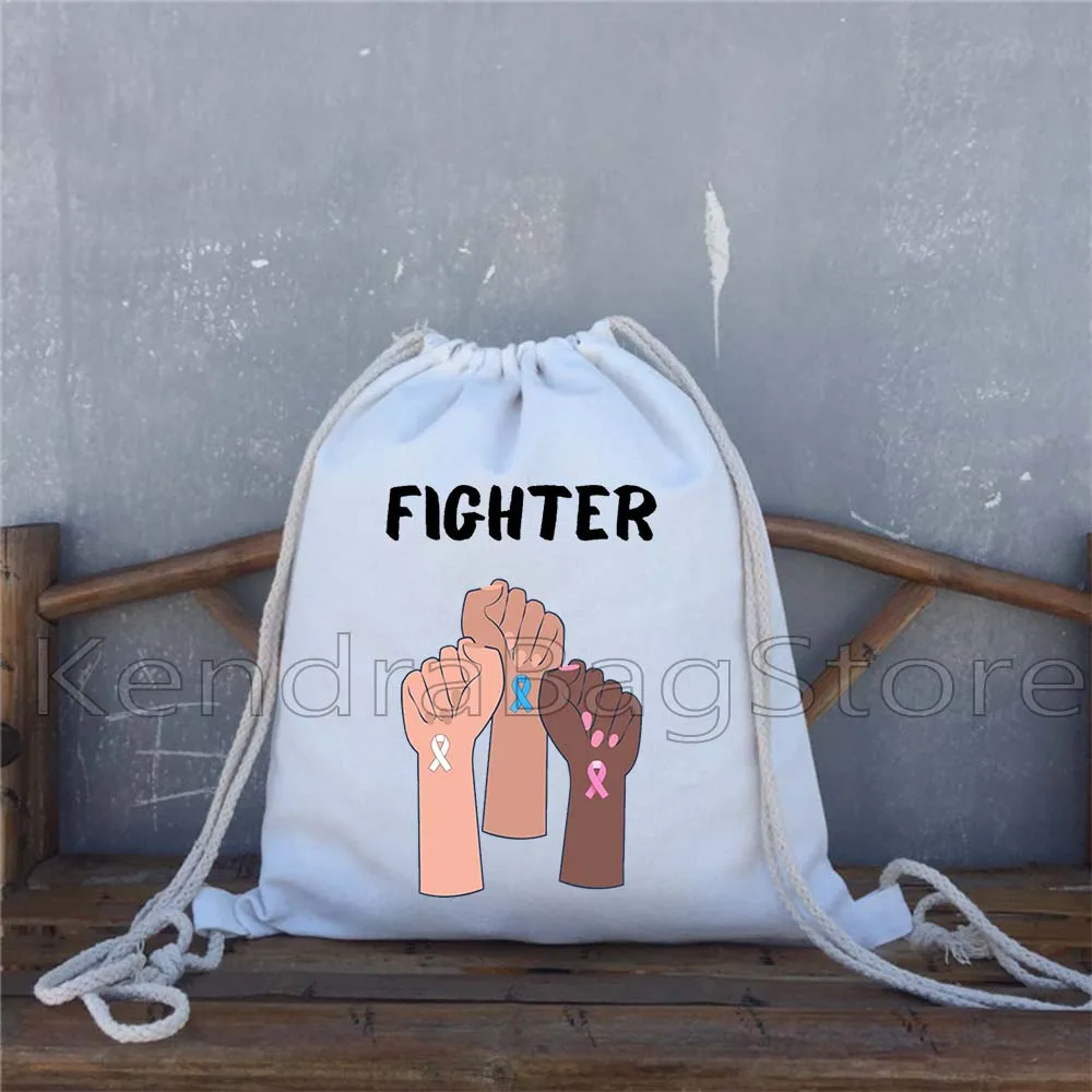 面白いギフト癌ファイター緊急スナックポーチプリントカジュアルキャンバス巾着バックパックスポーツジムヨガサックパックストリングバッグ